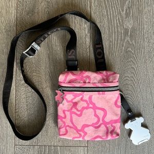 TOUS Pink Signature Kaos Bear Canvas Small Crossbody Messenger Travel Bag